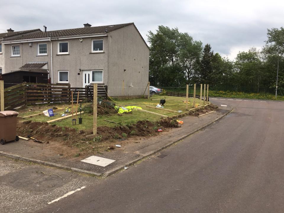Timber decking with steps and integrated planters